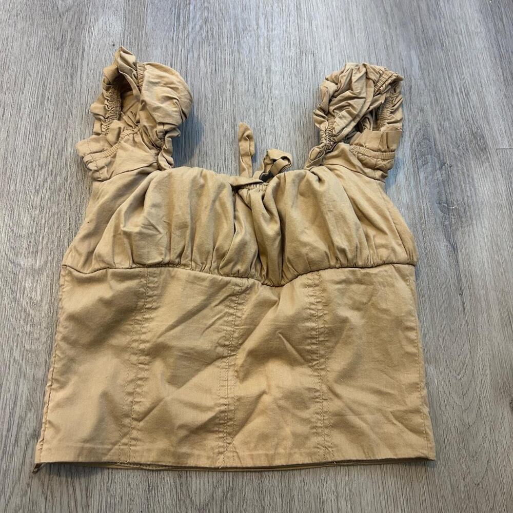 I.AM.GIA Tan Ruffle Crop Top - Picture 2 of 4